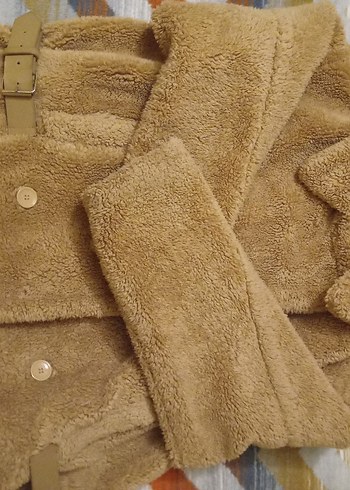 Bej Peluş Detaylı Hamile Kaban - Görsel 6