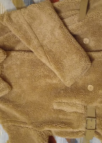 Bej Peluş Detaylı Hamile Kaban - Görsel 2