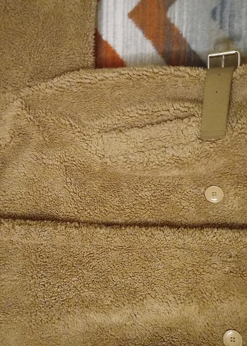 Bej Peluş Detaylı Hamile Kaban - Görsel 5