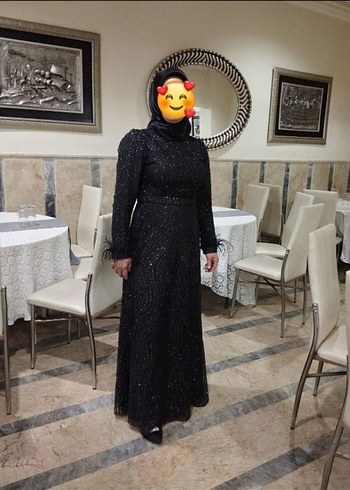 Siyah Uzun Kollu payet tesettür abiye Uzun Abiye Elbise