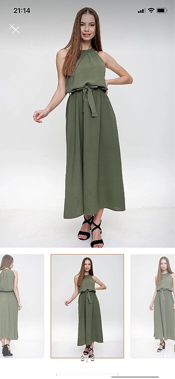 38 Beden Haki renk halter yaka elbise