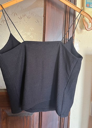 Diğer Siyah İnce Askılı Triko Crop Top