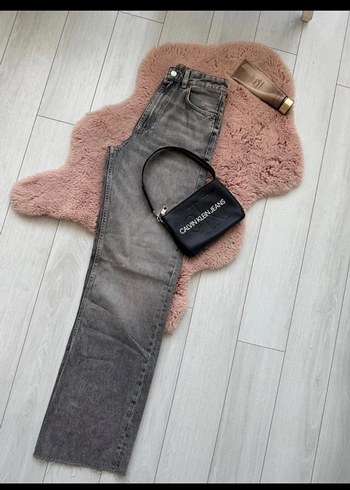 s Beden gri Renk Zara yüksek bel wide jean
