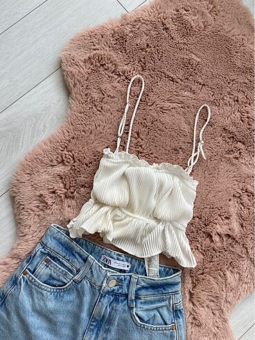 xs Beden Bershka büzgülü askılı pileli crop top