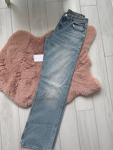 34 Beden ZARA TAŞLI TRF HIGH-RISE WIDE LEG JEAN