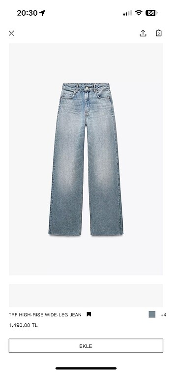 40 Beden Zara yüksek bel wıde leg jean