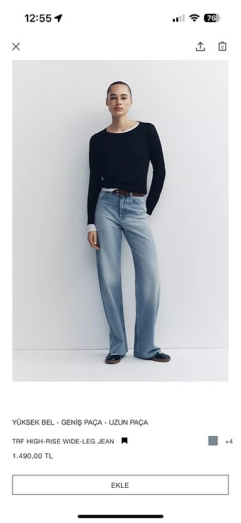 40 Beden mavi Renk Zara yüksek bel wıde leg jean