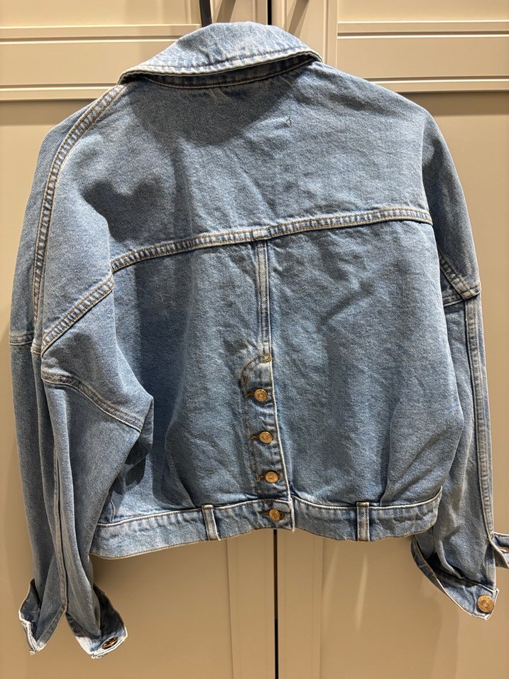 Düğmeli Mavi Denim Kadın Ceket - Görsel 4