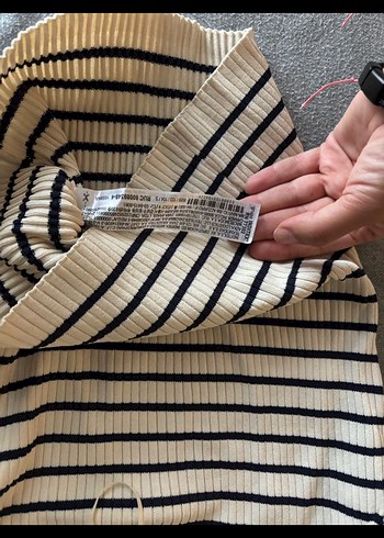 Çizgili Kısa Kollu Kadın Triko - Görsel 4