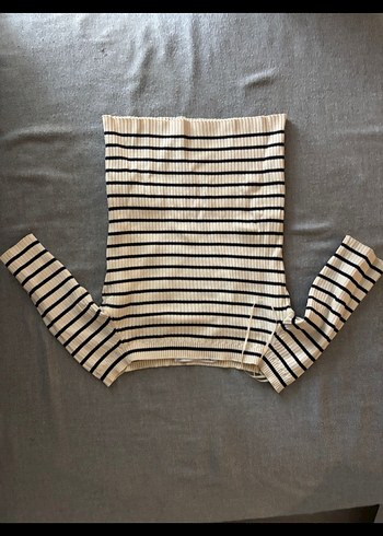 Çizgili Kısa Kollu Kadın Triko - Görsel 2