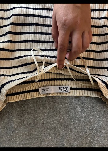 Çizgili Kısa Kollu Kadın Triko - Görsel 3