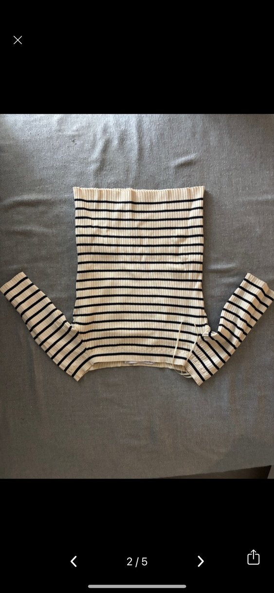 Çizgili Kısa Kollu Kadın Triko - Görsel 2