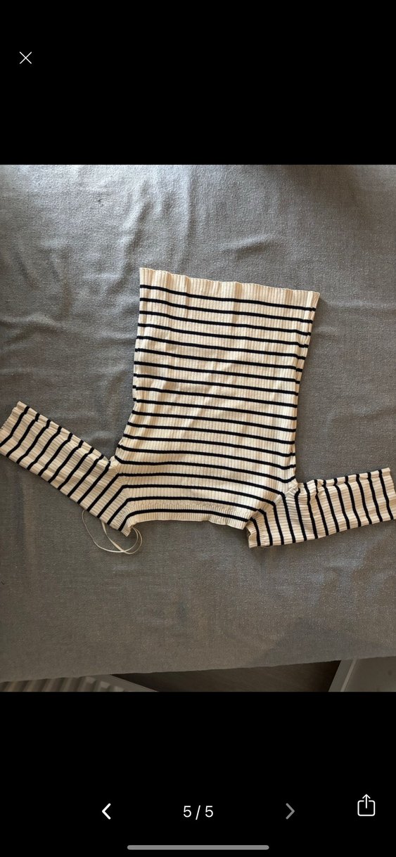 Çizgili Kısa Kollu Kadın Triko - Görsel 5