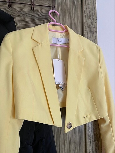Bershka blazer ceket sarı ceket crop ceket