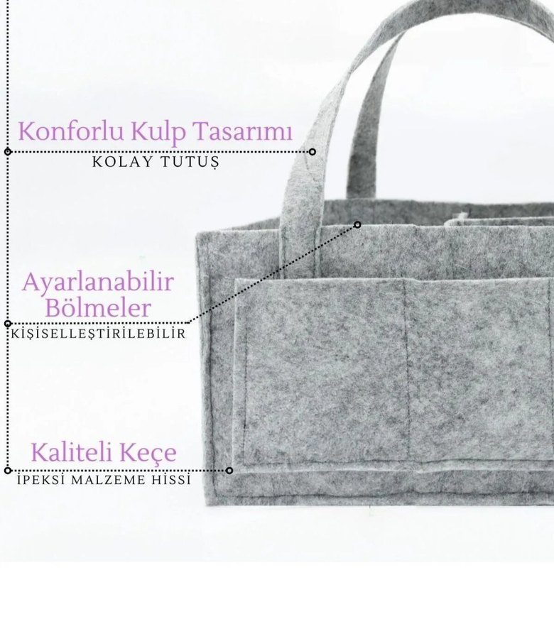 Gri Keçe  Bebek Bakım Çantası - Görsel 2