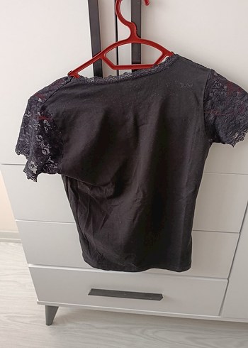 Kadın Siyah Dantelli Kısa Kollu Bluz - Görsel 4