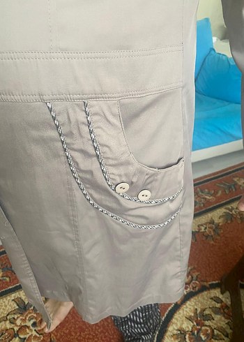 Düğmeli Bej Midi Kadın Trençkot - Görsel 2