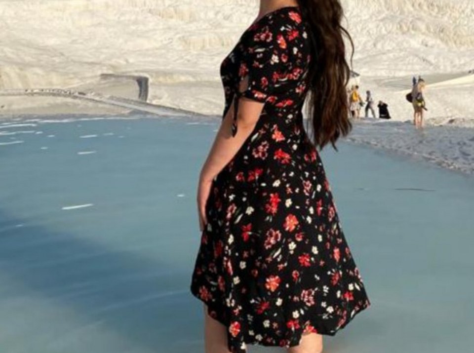 Bohem Çiçekli Siyah Midi Elbise - Görsel 2