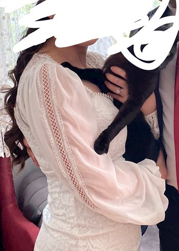 Dantel Detaylı Beyaz Midi Kalp Yaka Elbise - Görsel 4