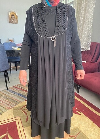 2 parça elbise üstü yelekli Abiye tesettür elbise