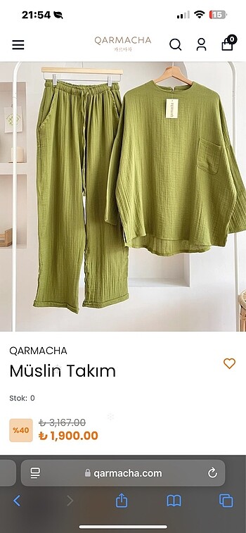 Kadın Haki Renk Müslin Takım