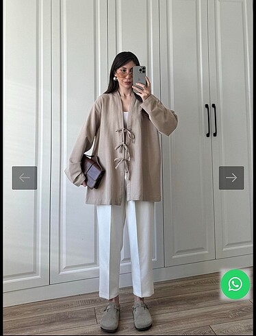 Etiketli Önü Bağlamalı Vizon Keten Kimono