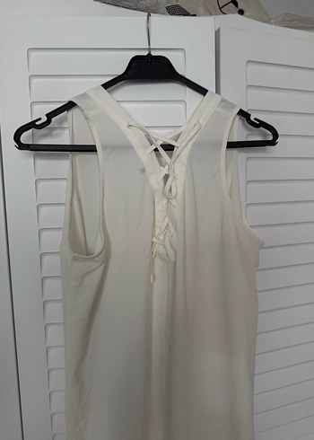 V Yaka Beyaz Kolsuz Rahat Bluz - Görsel 3