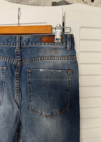 Kadın Mavi Denim Yırtık Boyfriend Jean - Görsel 4