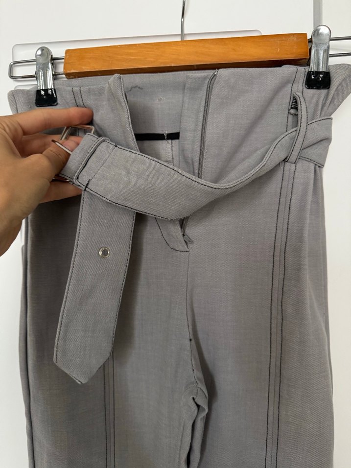 Gri Kemerli Kadın Pantolon - Görsel 3