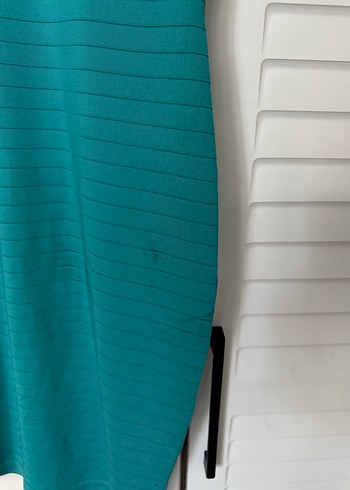 V Yaka Turkuaz Kadın Elbise - Görsel 3