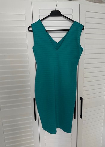 V Yaka Turkuaz Kadın Elbise - Görsel 2