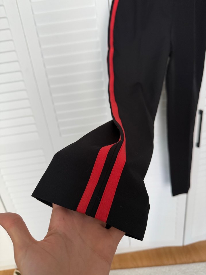 Toka Detaylı Siyah Çizgili Kumaş Kadın Pantolon - Görsel 2