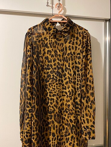 Leopar bluz tunik şifon kumaş