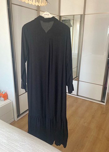 Diğer Siyah V Yaka Uzun Keten Elbise