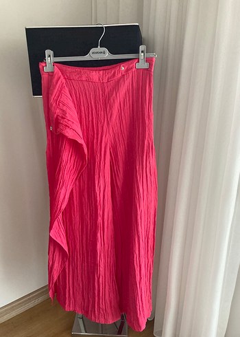 Zara Pilise Detaylı Uzun Pembe Keten Kadın Pantolon