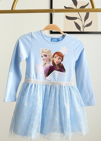 Elsa astarlı sim detaylı kız çocuk elbise