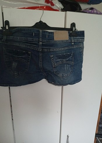 m Beden Kemerli Koyu Mavi Mini Denim Şort