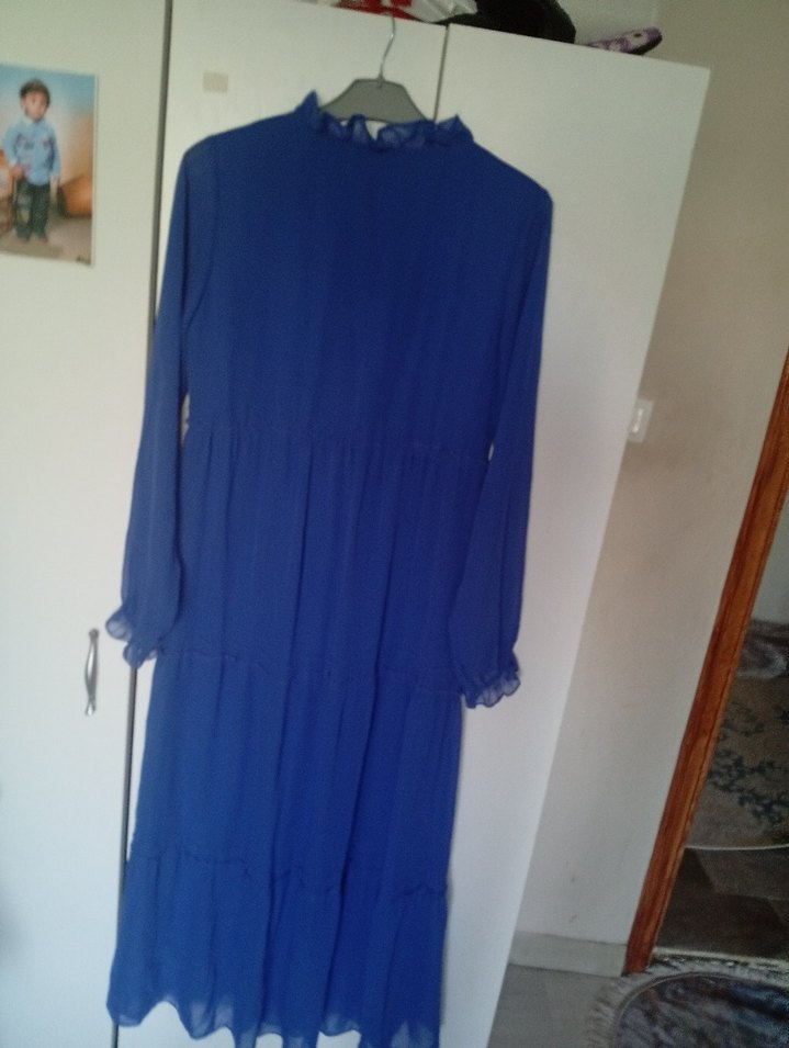 Diger Lacivert Uzun Kollu Piliseli Elbise - Görsel 3