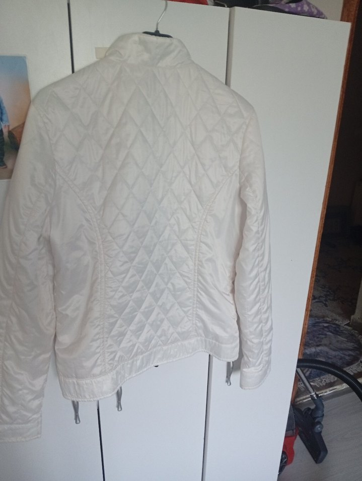 Beyaz Fermuarlı Kadın Mini Ceket - Görsel 4