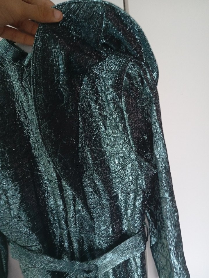 Yeşil Parlak Yılan Desenli Uzun Elbise - Görsel 4