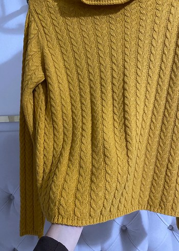 Sarı Örgü Yüksek Yakalı Kadın Kazak - Görsel 3