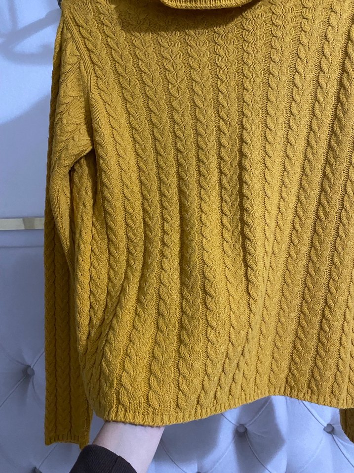 Sarı Örgü Yüksek Yakalı Kadın Kazak - Görsel 3