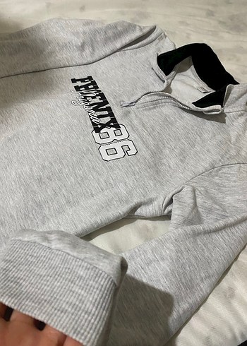Gri Yarım Fermuarlı Kadın Sweatshirt - Görsel 3