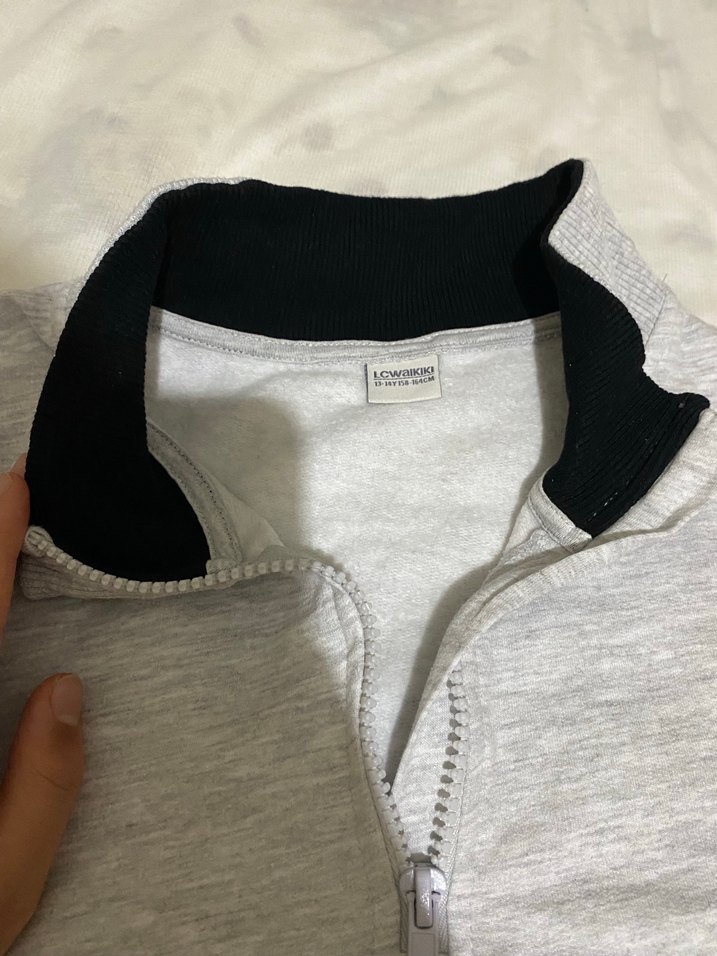 Gri Yarım Fermuarlı Kadın Sweatshirt - Görsel 4