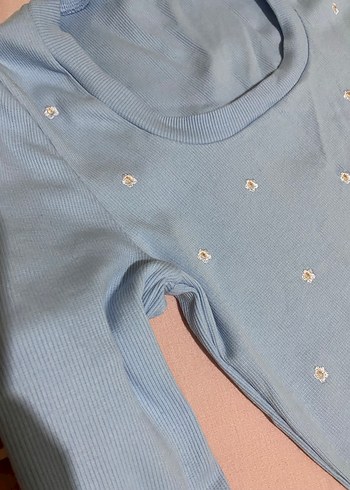 Düğmeli Mavi Uzun Kollu Tişört - Görsel 2