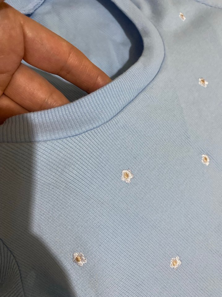 Düğmeli Mavi Uzun Kollu Tişört - Görsel 3