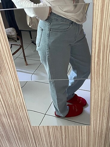 34 Beden mavi Renk Straight kalıp pantolon