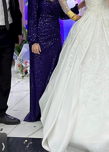 s Beden mor Renk Mor Payetli Uzun Abiye Elbise