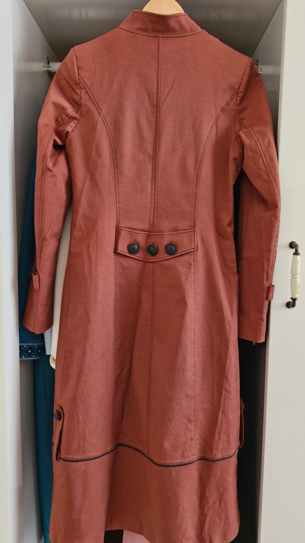 koyu kiremit dar kesim trençkot - Görsel 2