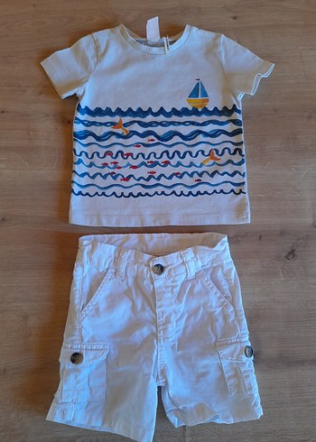 Koton Kids Beyaz Baskılı Kısa Kollu Erkek Bebek Takımı